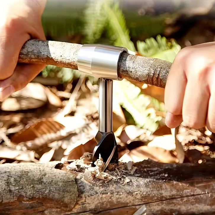 Manual Bushcraft Hand Auger – Survival Settlers Tool with Leather Pouch