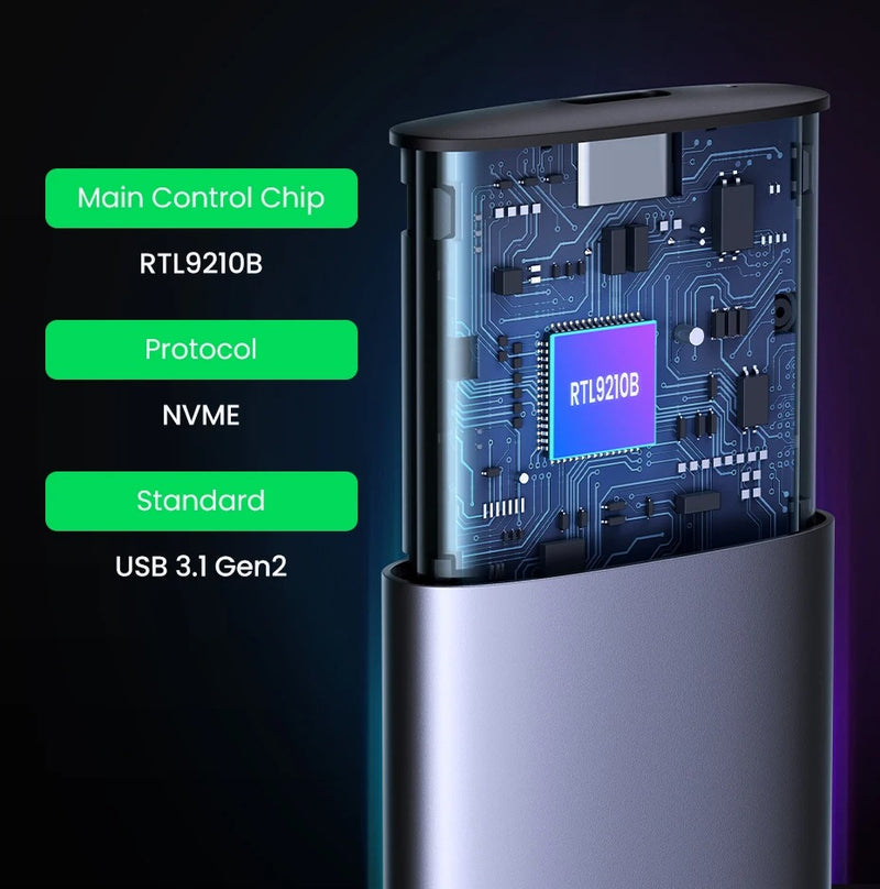M.2 NVMe & SATA SSD Hard Drive Enclosure – USB-C 10Gbps Tool-Free Case (2230–2280)