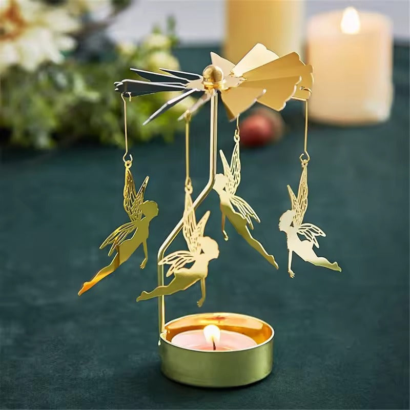 Pack of 2 Metal Rotary Candle Holder – Spinning Tea Light Carousel Candlestick