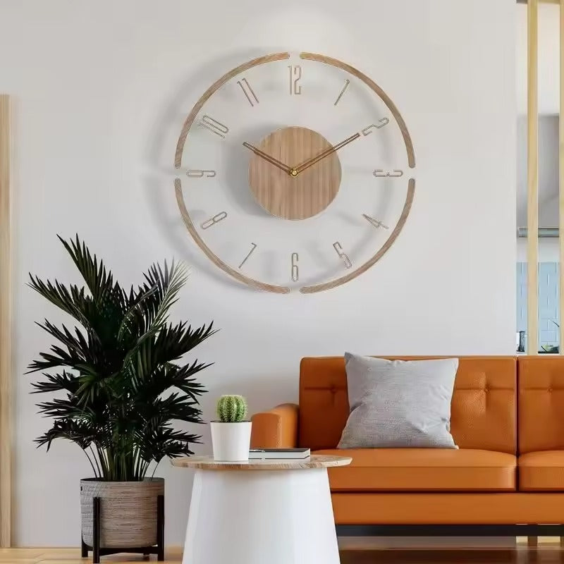 Nordic 14" Wooden Wall Clock – Silent Non-Ticking Modern Scandinavian Design for Home & Office Decor