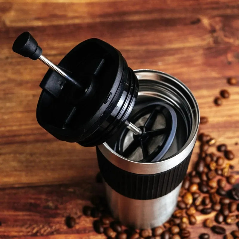 Stainless Steel French Press Coffee Maker – Vacuum Insulated Travel Mug 450ml