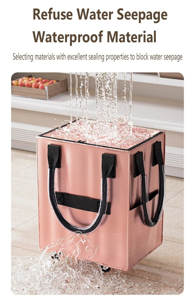 Foldable Roller Trolley Shopping Bag – Long-Handle Travel & Outdoor Storage Bag