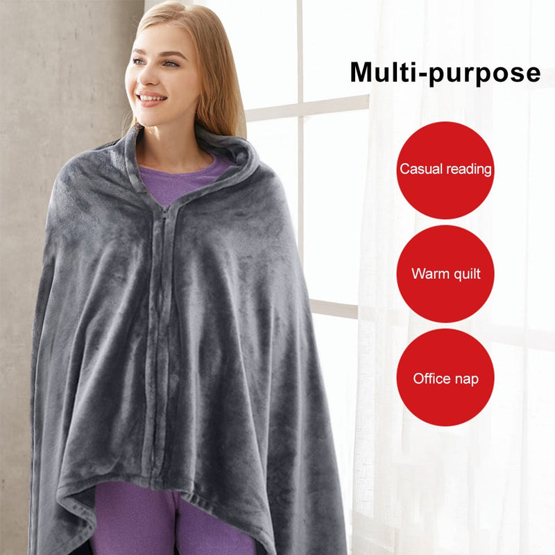 USB Electric Heating Blanket Shawl – Plush Coral Fleece with 3 Heat Settings