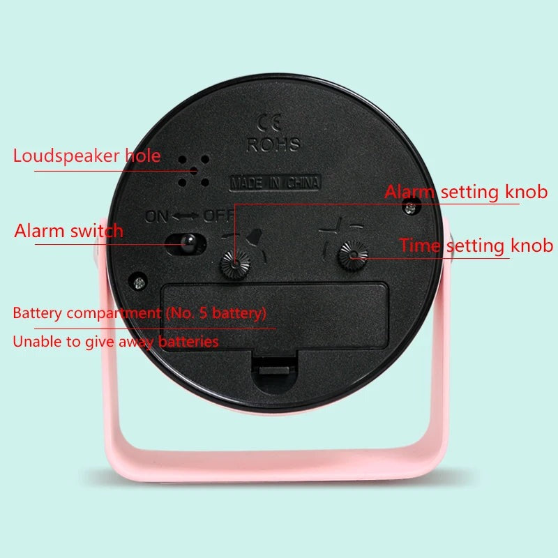 Retro Analog Silent Alarm Clock – 360° Rotating Battery-Operated Sturdy Metal Build
