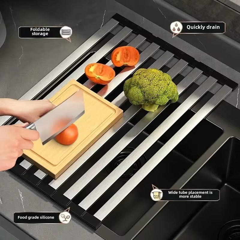 Stainless Steel Dish Drainer - Rollable Dish Drying Rack Over The Sink Drying Rack