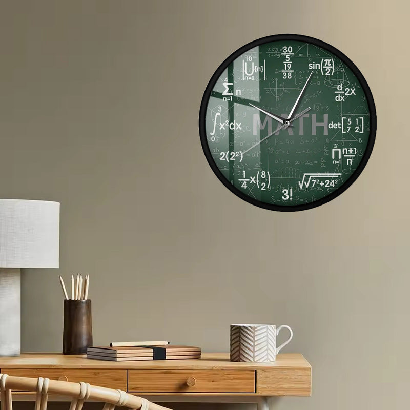 Green Math Chalkboard Wall Clock with Metal Frame – Ideal for Classrooms & Math Fans