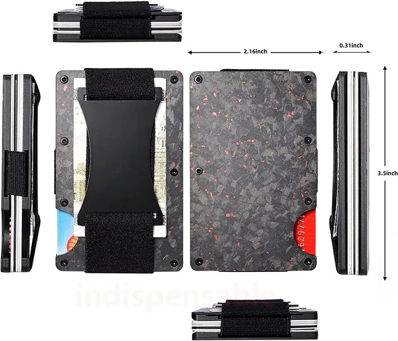 Minimalist Metal Wallet with Money Clip - Forged Carbon RFID Card Holder