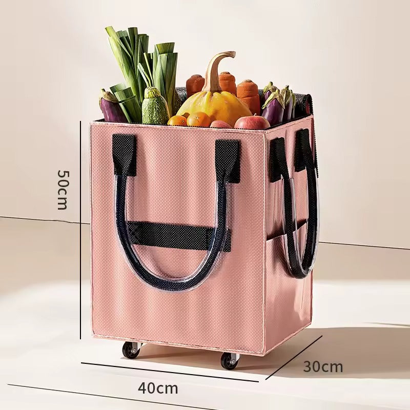 Foldable Roller Trolley Shopping Bag – Long-Handle Travel & Outdoor Storage Bag