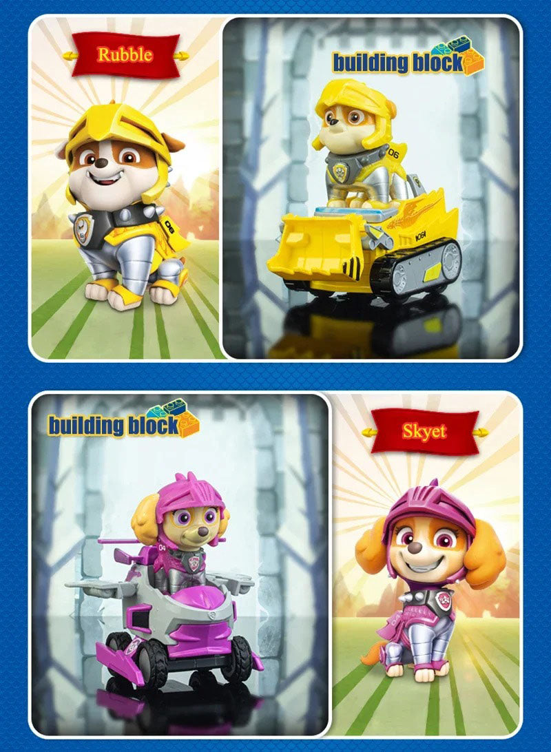 Authentic Paw Patrol Rescue Knight Toys – Pull Back Cars Building Block Set