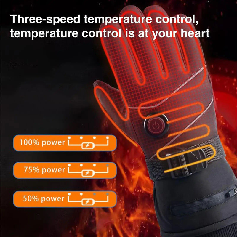 Fleece-Lined Electric Heated Gloves – Adjustable 3 Heat Levels Touchscreen-Friendly Windproof
