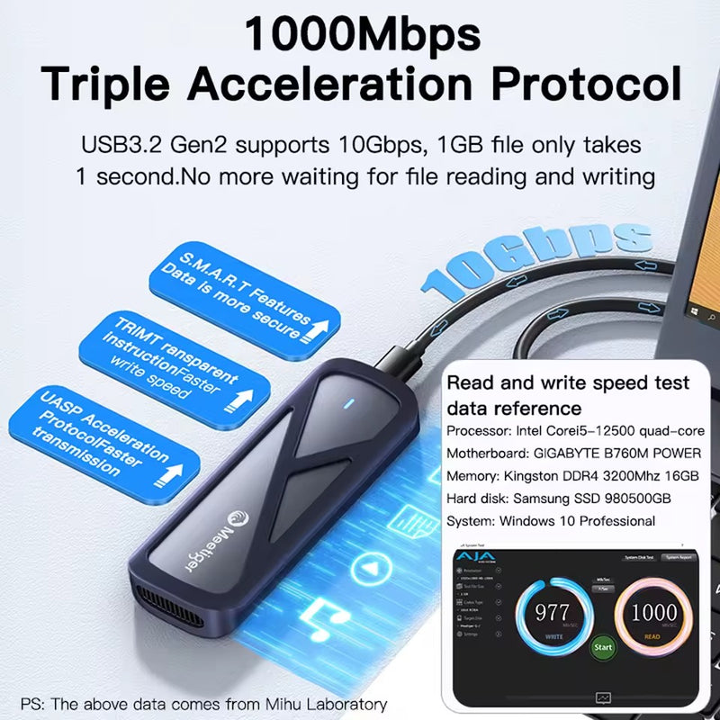 M.2 NVMe & SATA SSD Hard Drive Enclosure – USB-C 10Gbps Tool-Free Case (2230–2280)