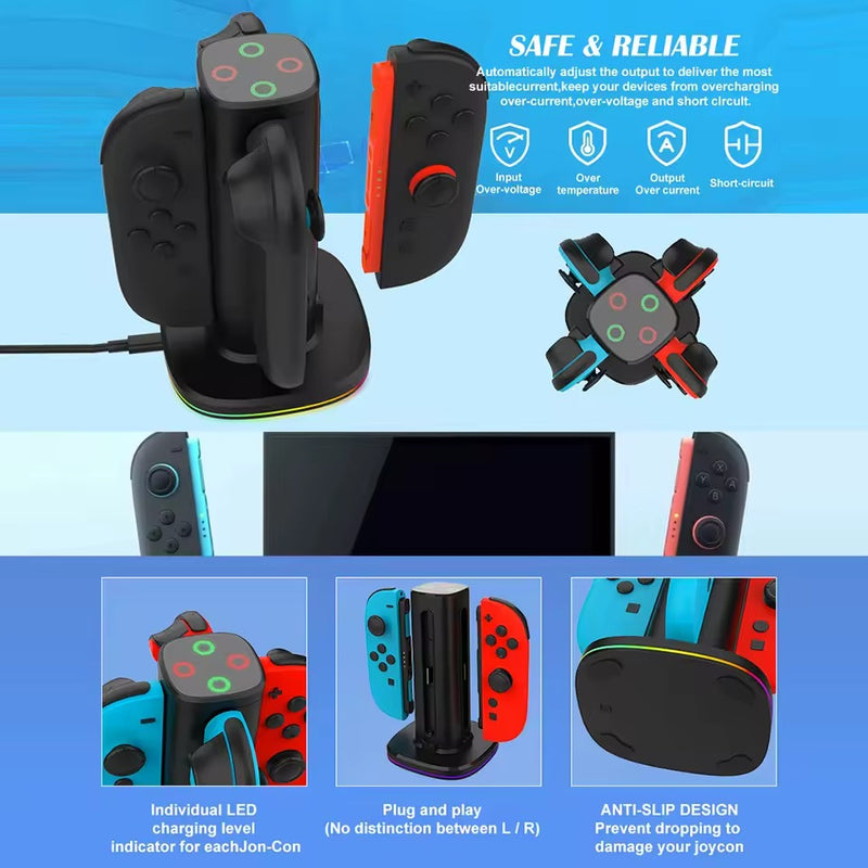 Switch 2 JoyCon Charging Dock – Fast Charger Stand for Left & Right Wireless Controllers (4 Slots)