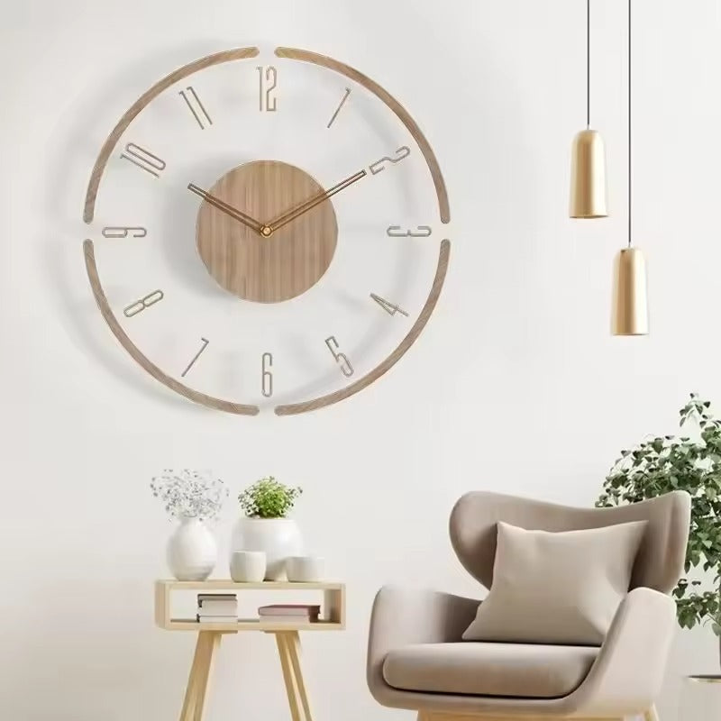 Nordic 14" Wooden Wall Clock – Silent Non-Ticking Modern Scandinavian Design for Home & Office Decor