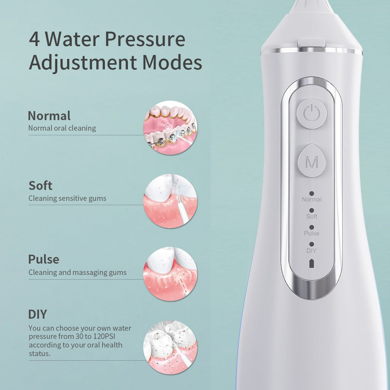 Waterproof Cordless Water Flosser – 320ML Rechargeable Oral Irrigator with 4 Modes & 5 Tips
