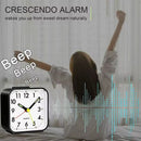 Silent Sweep Square Analog Alarm Clock – Battery Powered Non-Ticking with Snooze & Light