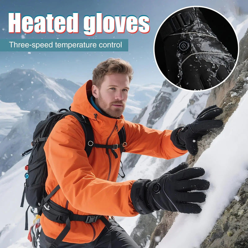 Fleece-Lined Electric Heated Gloves – Adjustable 3 Heat Levels Touchscreen-Friendly Windproof