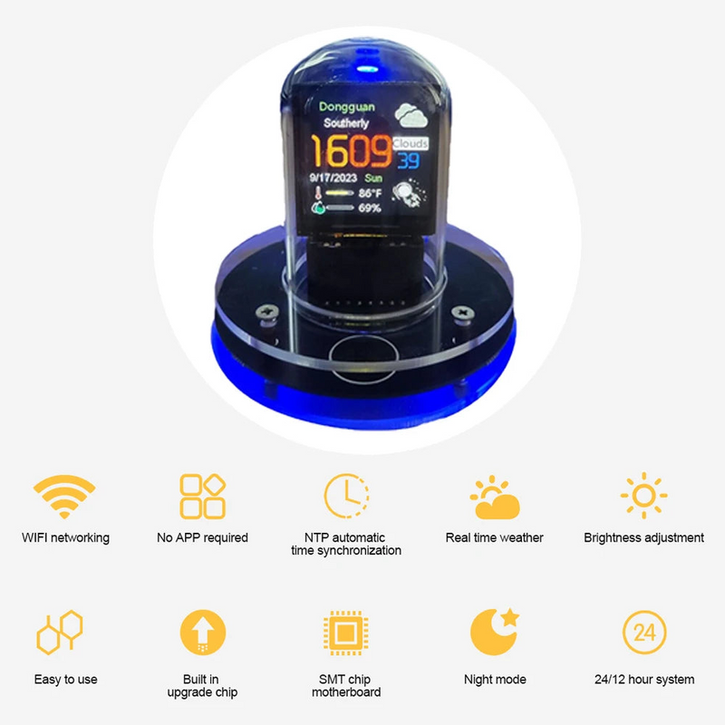Smart Nixie Tube Clock – WiFi LED Display Vintage Cyberpunk Desk Clock Auto Time Update