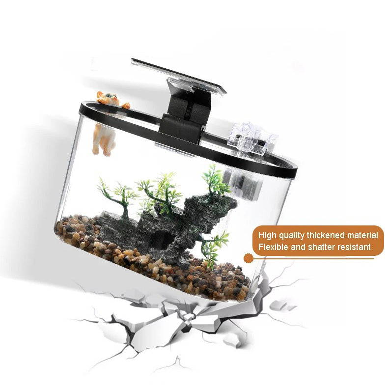 Desktop Fish Tank – Small Aquarium with LED Light Filter & Anti-Slip Base