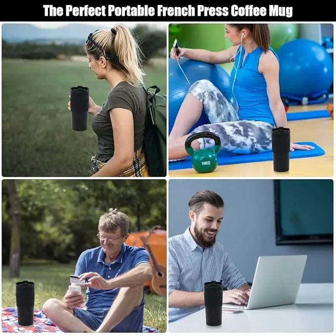 Stainless Steel French Press Coffee Maker – Vacuum Insulated Travel Mug 450ml