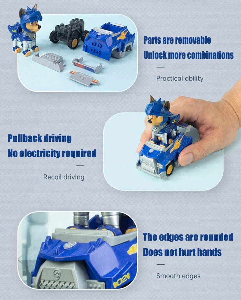 Authentic Paw Patrol Rescue Knight Toys – Pull Back Cars Building Block Set