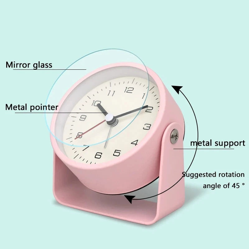 Retro Analog Silent Alarm Clock – 360° Rotating Battery-Operated Sturdy Metal Build