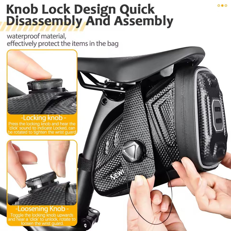Waterproof Bicycle Saddle Bag – 1.5L Hard Shell Seat Bag with Rotating Lock
