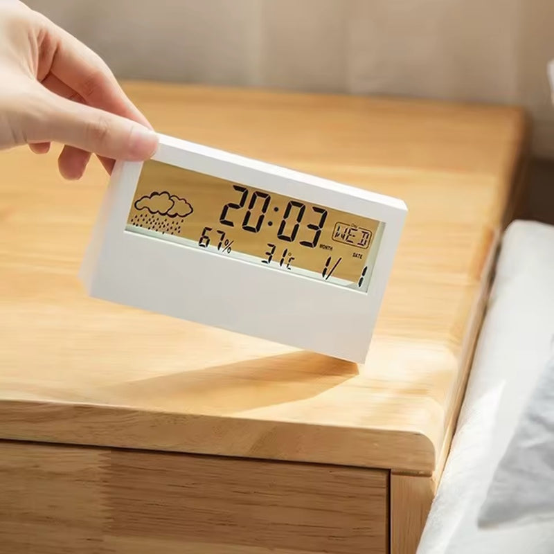 LED Transparent Alarm Clock – Luminous Display with Weather Temp & Humidity Functions