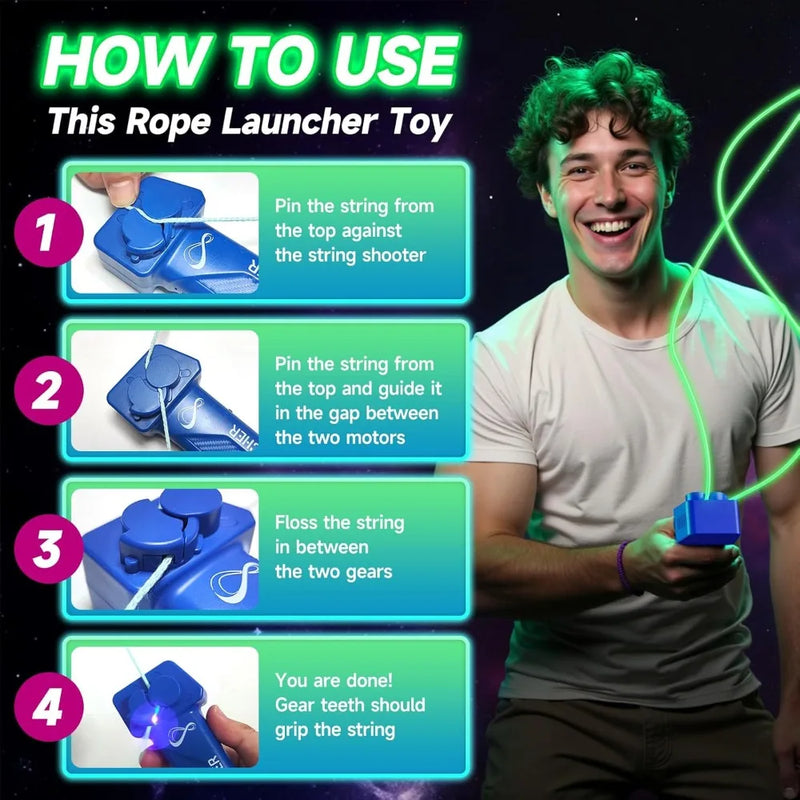 Glow-in-the-Dark Zip String Shooter Toy – Built-in UV Blacklight