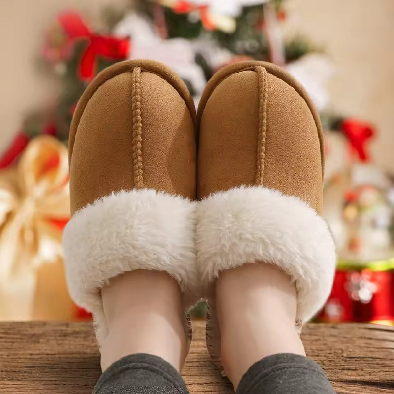 Women’s Fuzzy Suede Slippers – Fluffy Slip-On House Shoes with Anti-Skid Sole