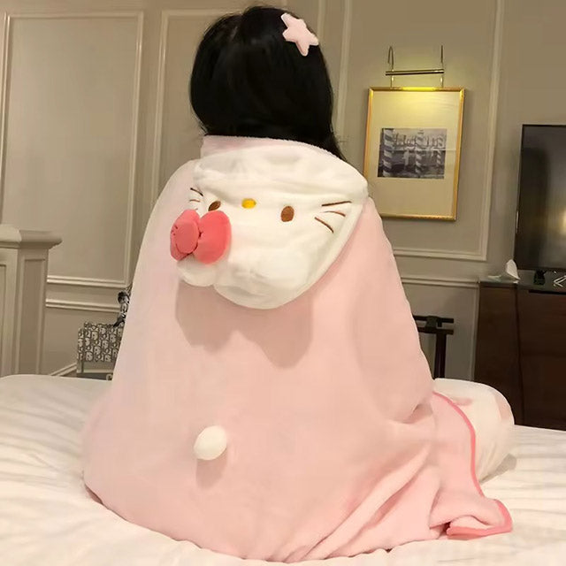 Sanrio Hello Kitty Hooded Blanket – Cozy Snuggle Shawl Cloak for Home & Travel