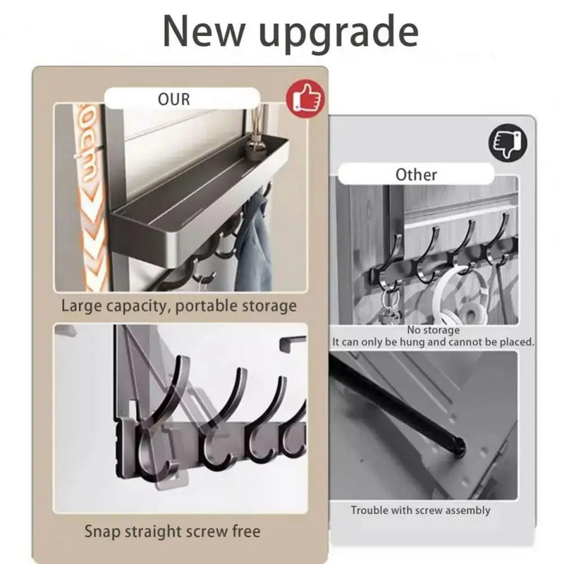 Space-Saving Door Hook – No-Drill Aluminum Steel Hanger with 5 Hooks