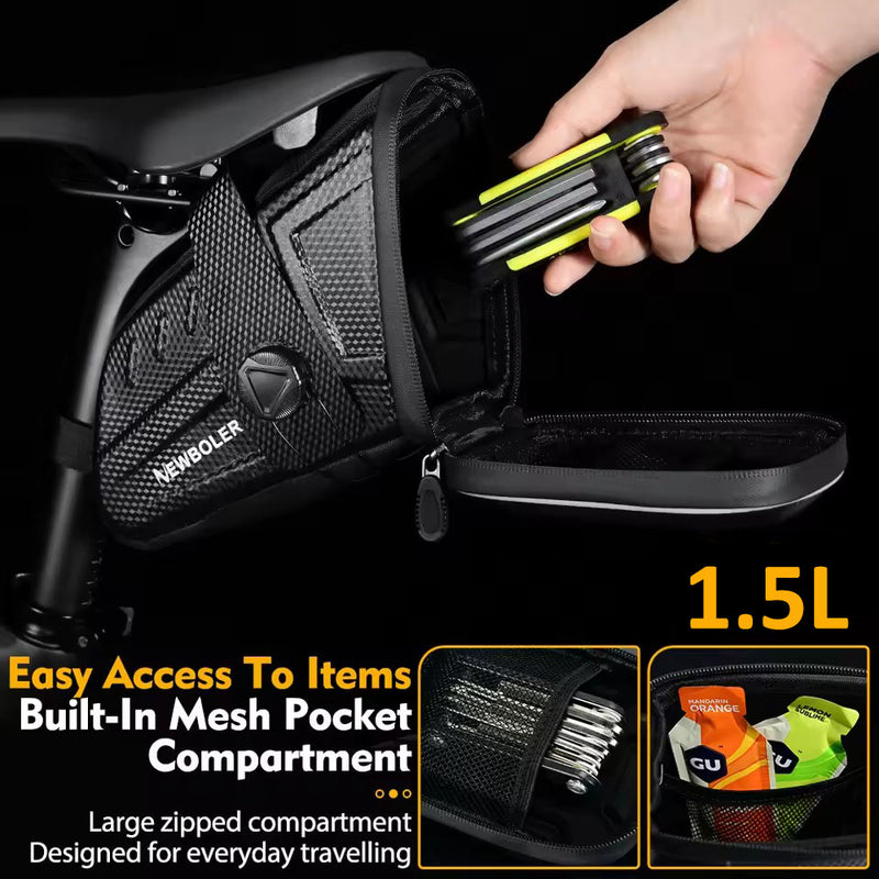 Waterproof Bicycle Saddle Bag – 1.5L Hard Shell Seat Bag with Rotating Lock