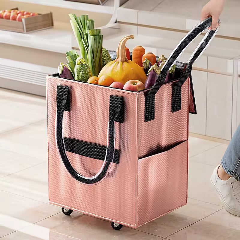 Foldable Roller Trolley Shopping Bag – Long-Handle Travel & Outdoor Storage Bag