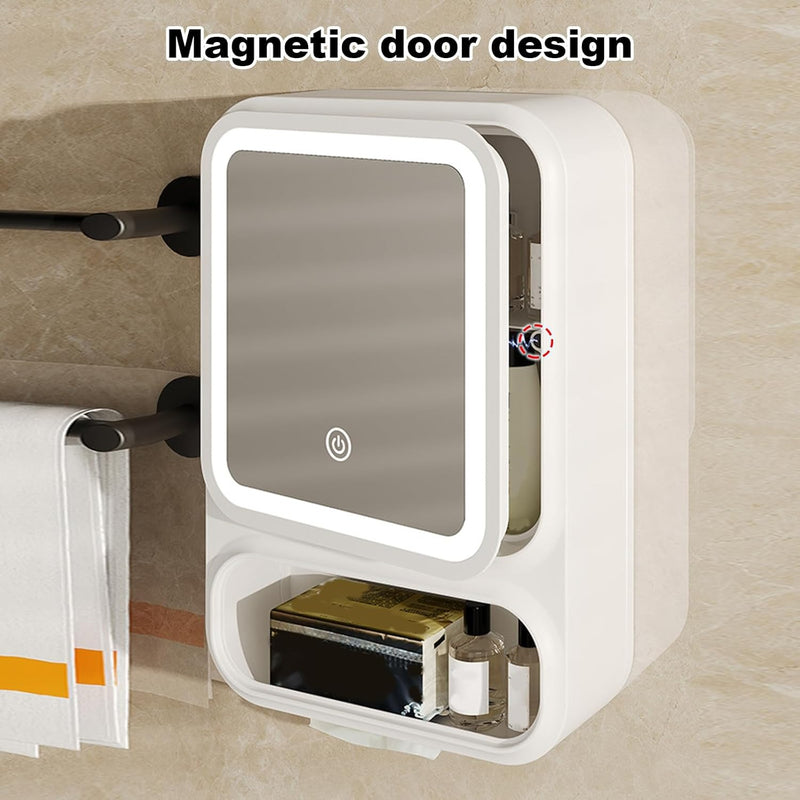 LED Bathroom Mirror Cabinet – Storage with Magnetic Door & Tissue Dispenser