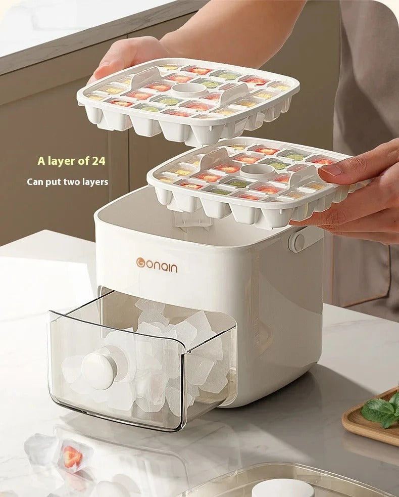 Ice Cube Maker Box – 48 Grid Portable Ice Cube Tray with Press & Lid