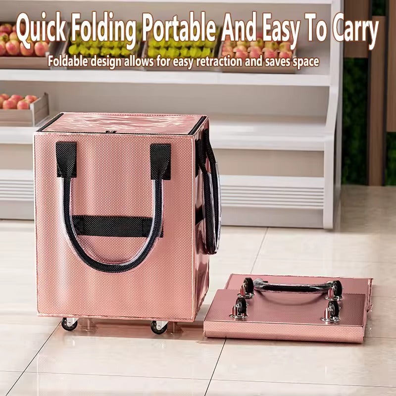Foldable Roller Trolley Shopping Bag – Long-Handle Travel & Outdoor Storage Bag