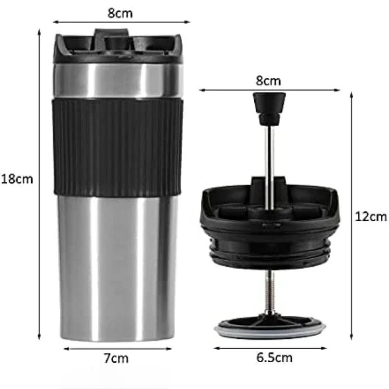 Stainless Steel French Press Coffee Maker – Vacuum Insulated Travel Mug 450ml