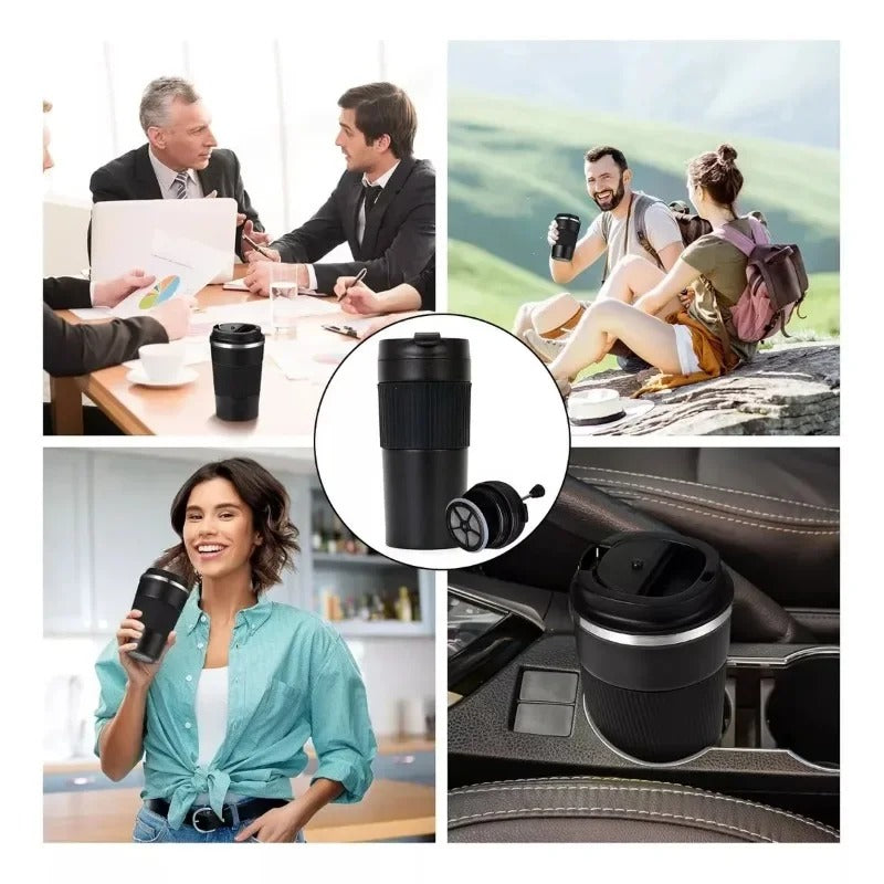 Stainless Steel French Press Coffee Maker – Vacuum Insulated Travel Mug 450ml