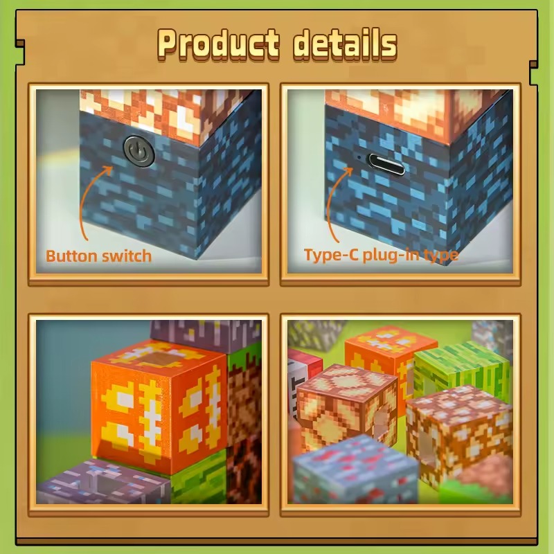 Minecraft Block Night Light – Officially Licensed 16 Rearrangeable LED Building Blocks