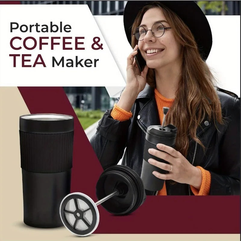 Stainless Steel French Press Coffee Maker – Vacuum Insulated Travel Mug 450ml