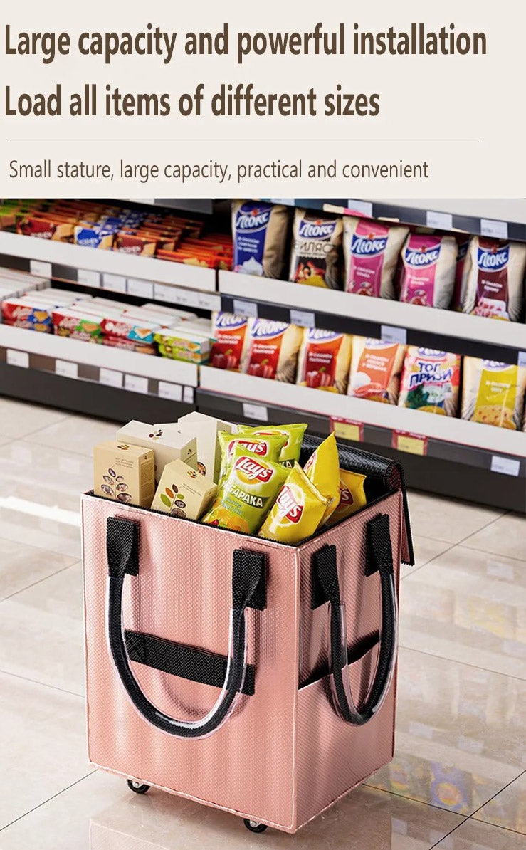 Foldable Roller Trolley Shopping Bag – Long-Handle Travel & Outdoor Storage Bag