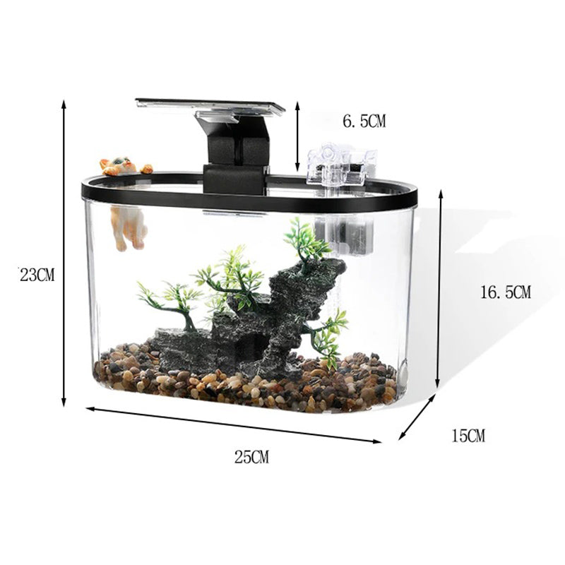 Desktop Fish Tank – Small Aquarium with LED Light Filter & Anti-Slip Base