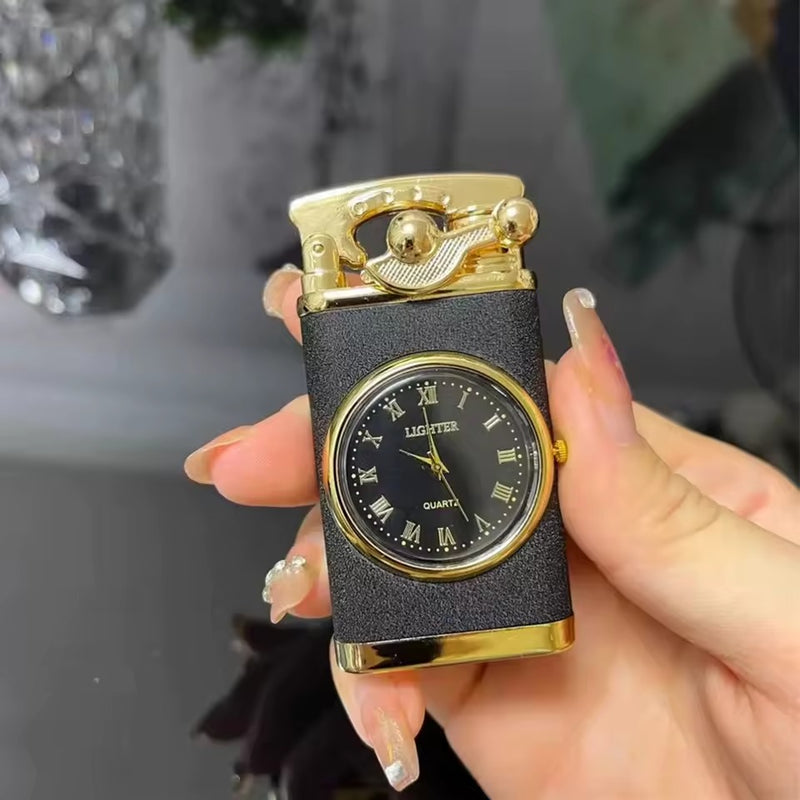 2-in-1 Pocket Lighter with Clock – Refillable Windproof Torch Sturdy Metal Build
