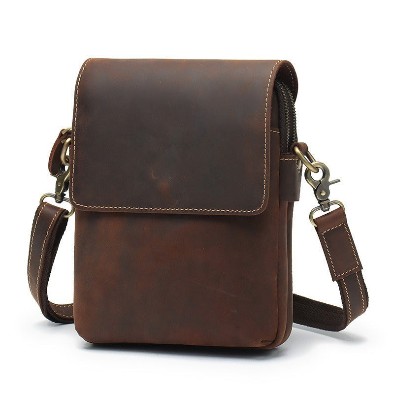 Men’s Crazy Horse Leather Crossbody Bag – Retro Cowhide Messenger Bag