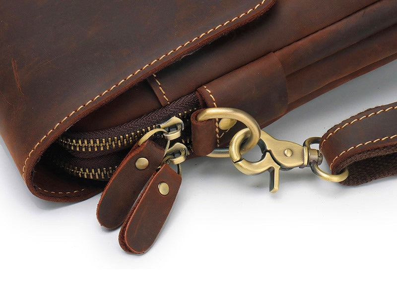 Men’s Crazy Horse Leather Crossbody Bag – Retro Cowhide Messenger Bag