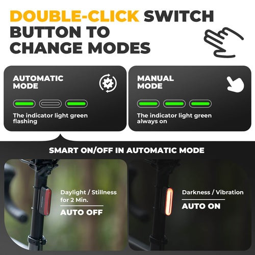Smart Bike Tail Light – Rechargeable Waterproof & Magnetic Rear Light