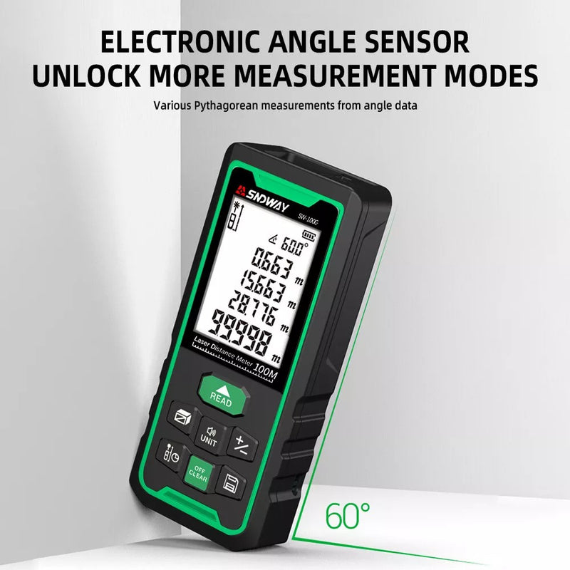 Digital Laser Measure – Dual Power Laser Rangefinder 100m IP54 Water/Dust Resistant