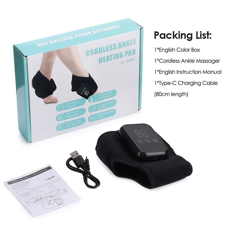 Cordless Heated Foot & Ankle Massager 2 Piece – 3 Heat Levels 3 Vibration Modes Infrared Hot Compress