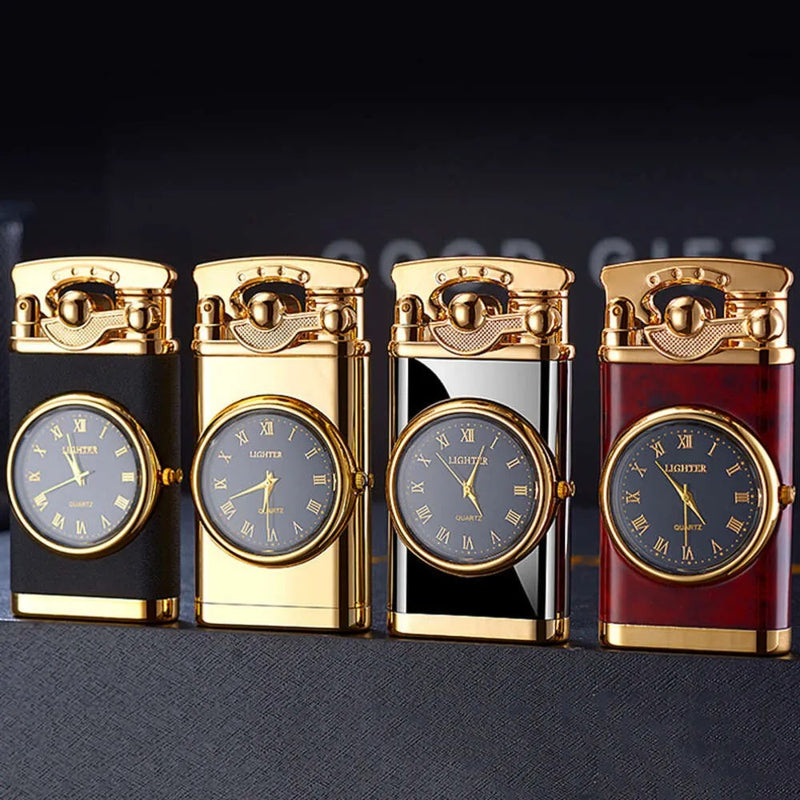 2-in-1 Pocket Lighter with Clock – Refillable Windproof Torch Sturdy Metal Build
