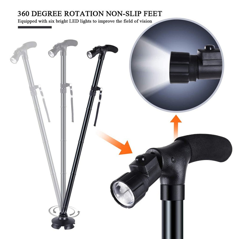 Folding Walking Stick with Light – Telescopic Double Handle Trekking Pole for Seniors